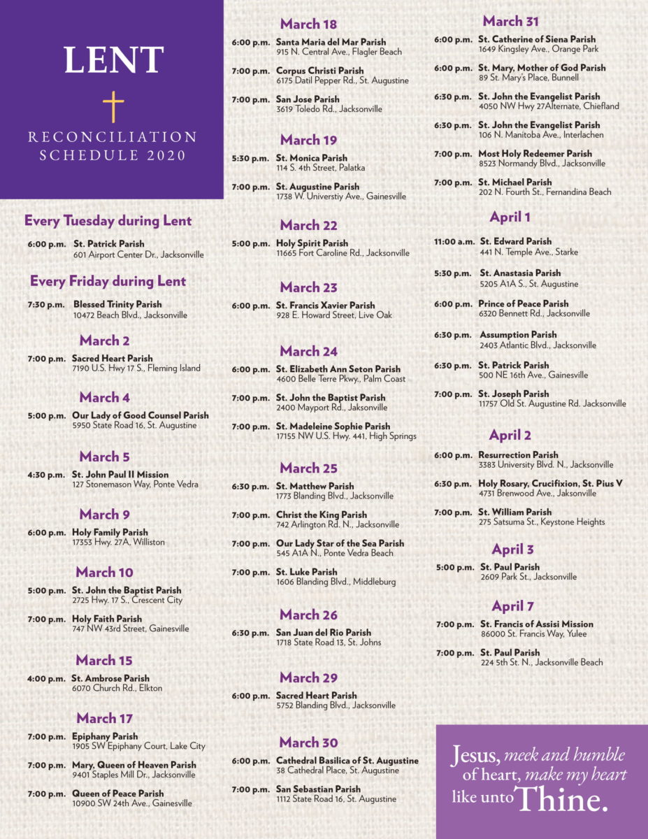 Schedule of Lenten Penance Services Diocese of St. Augustine Diocese
